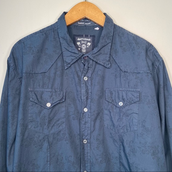 Guess Jeans Casual Blue Long Sleeve Shirt XL - Picture 2 of 11